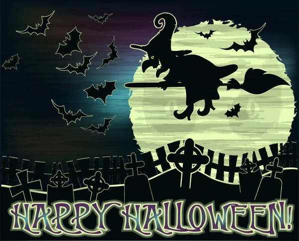 Happy Halloween Background Witch Cemetery Vector Illustration — стоковый вектор