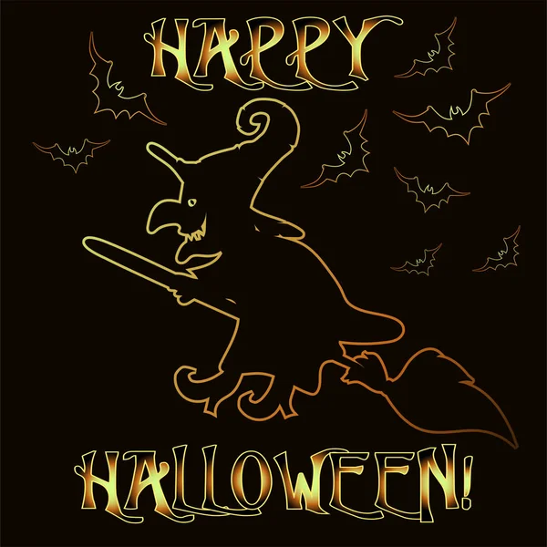Šťastný Halloween Blahopřání Čarodějnice Vektorové Ilustrace — Stockový vektor