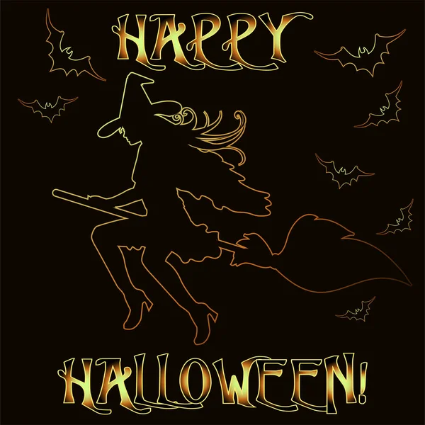 Happy Halloween Invitation Card Young Witch Vector Illustration — стоковый вектор