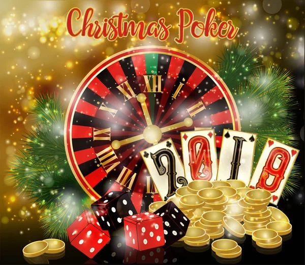 Carte Poker Noël Nouvelle Année 2019 Illustration Vectorielle — Image vectorielle