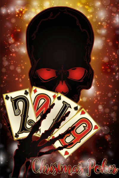 Skeleton Spela Poker 2019 Nyår Bakgrund Vektor Illustration — Stock vektor