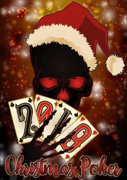 Szkielet Grając Pokera Szczęśliwego Nowego Roku 2019 Karty Ilustracji Wektorowych — Wektor stockowy