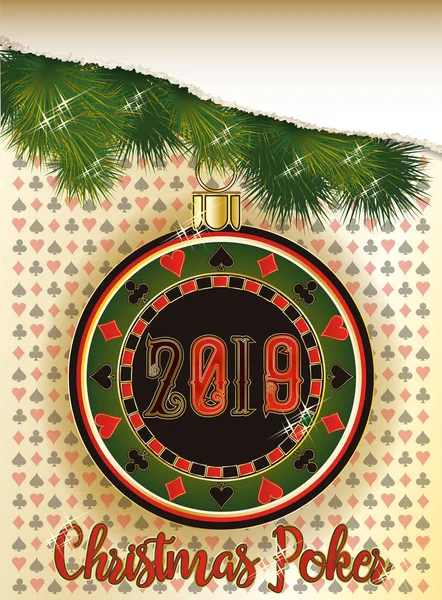 Christmas Poker Chip New 2019 Year Card Vector Illustration — Stock Vector