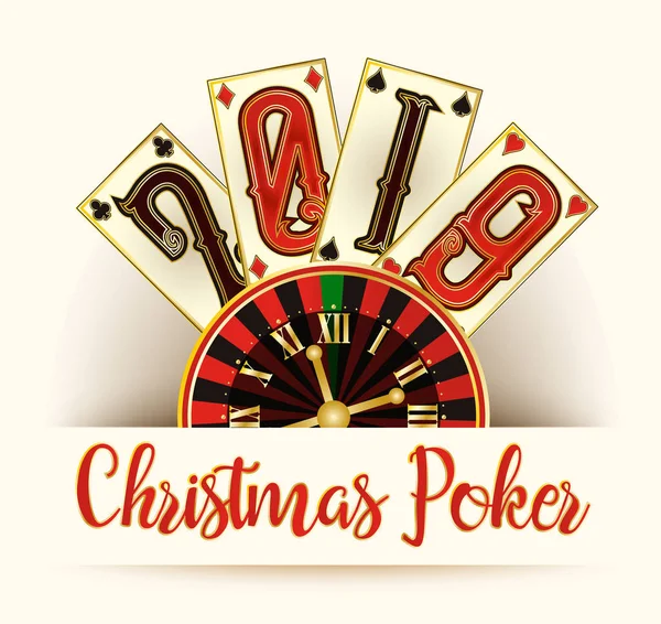Nieuw 2019 Jaar Kaart Kerstmis Poker Vectorillustratie — Stockvector