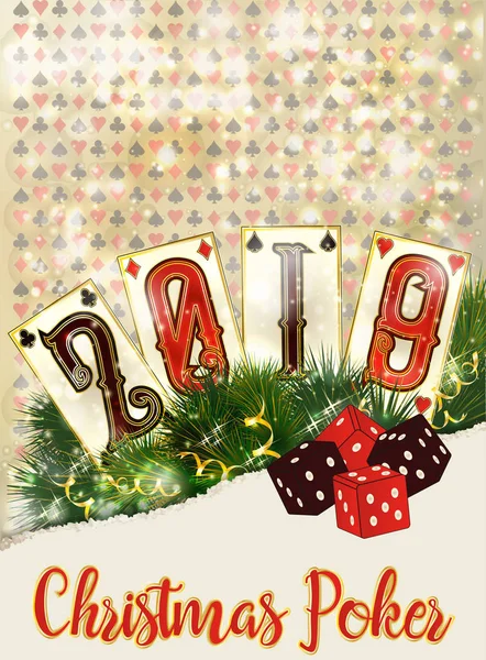Nuevo 2019 Año Fondo Del Casino Navidad Poker Vector Ilustración — Archivo Imágenes Vectoriales