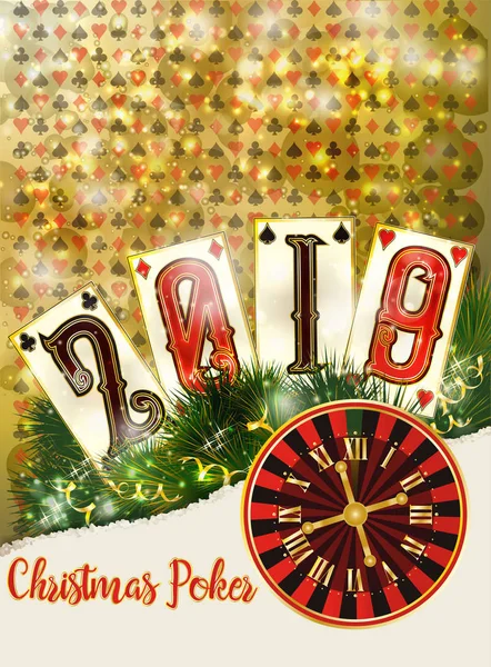 Nuevo 2019 Año Casino Banner Navidad Poker Vector Ilustración — Archivo Imágenes Vectoriales