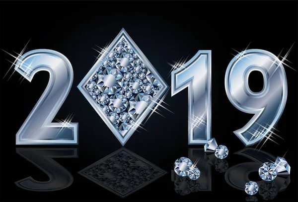Diamantes Poker Feliz Año Nuevo 2019 Vector Ilustración — Vector de stock
