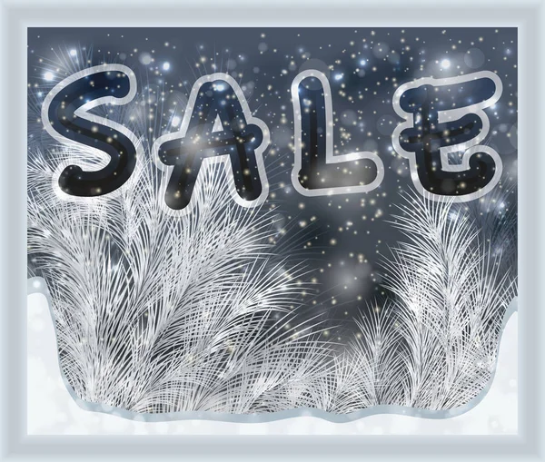 Winter Sale Time Frosted Window Vector Illustration — Stock Vector