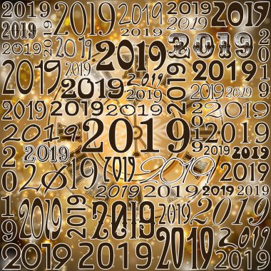 Mutlu 2019 yılbaşı kartı xmas saati, vektör çizim ile