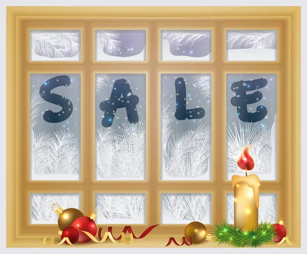 Winter Sale Time Frosted Window Xmas Candle Vector Illustration — Stock Vector