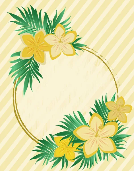Vintage Chique Kaart Met Hibiscus Bloemen Palmboom Verlaat Vectorillustratie — Stockvector