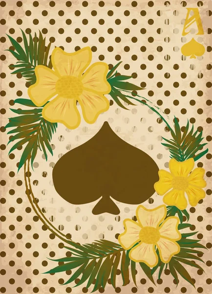 Casino Poker Spade Kaart Vintage Vectorillustratie — Stockvector