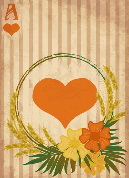 Casino Poker Vintage Hearts Karte Vektorillustration — Stockvektor