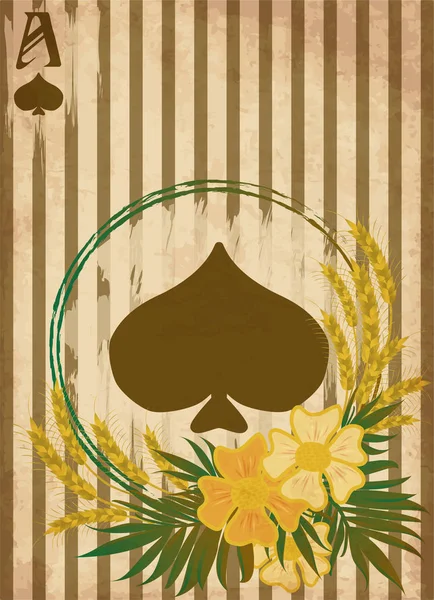 カジノ ポーカー ヴィンテージ スペード カード ベクトル イラスト — ストックベクタ