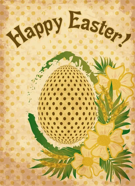 Happy Easter Tapeta Kwiatami Pszenica Uszy Ilustracji Wektorowych — Wektor stockowy