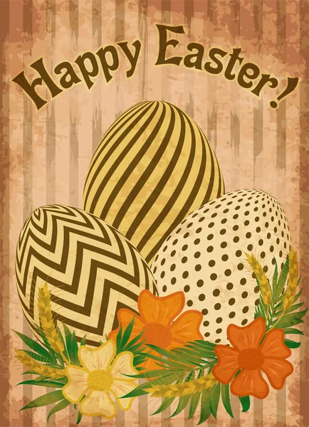 Feliz Pascua Tarjeta Felicitación Vintage Vector Ilustración — Vector de stock