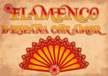 Flamenko İspanya İspanyol bayrağı, vektör çizim kart renkleri seviyorum