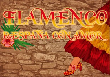İspanyol bayrağı, vektör çizim renkleri ile Flamenko parti tebrik kartı