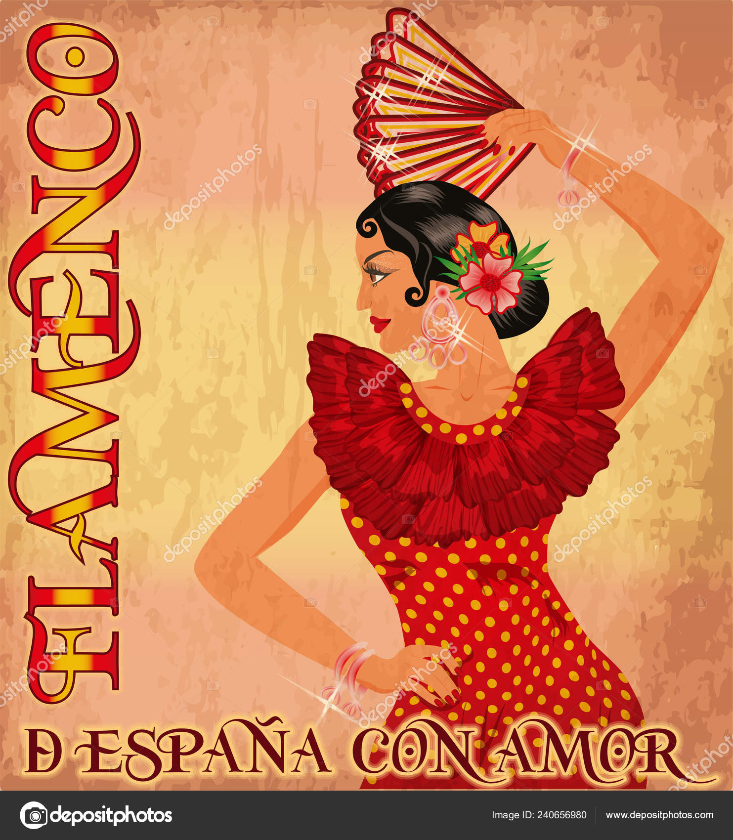 Flamenco Spain Love Wallpaper Spanish Girl Fan Vector Illustration Vector Image By C Carodi Vector Stock 240656980