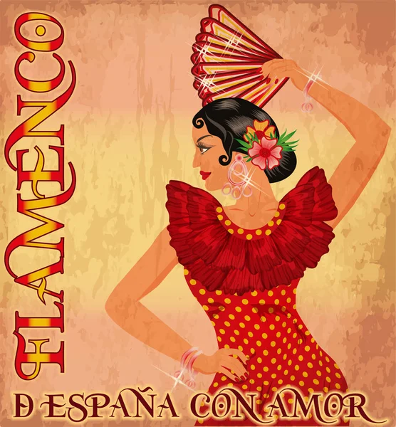 Spanyol Flamenco Szerelem Háttérképet Spanyol Lány Ventilátor Vektoros Illusztráció — Stock Vector