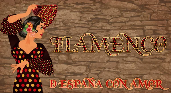 Flamenco Espanha Com Amor Banner Convite Com Bela Menina Espanhola —  Vetores de Stock