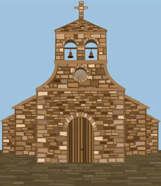 Antiga Igreja Espanhola Medieval Estilo Romanesco Ilustração Vetorial — Vetor de Stock