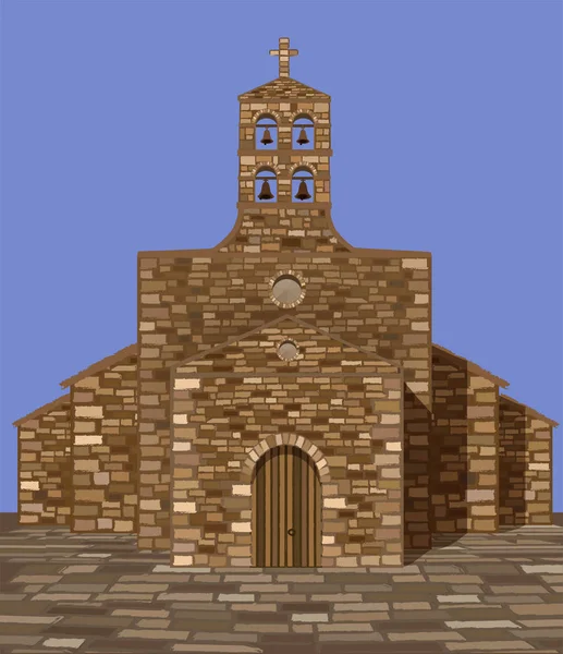 Antigua Iglesia Medieval Española Estilo Románico Ilustración Vectorial — Vector de stock