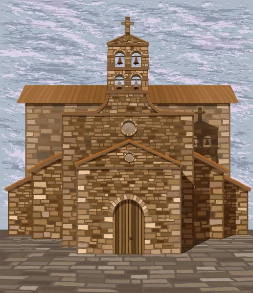 Antigua Iglesia Medieval Española Estilo Románico Ilustración Vectorial — Vector de stock