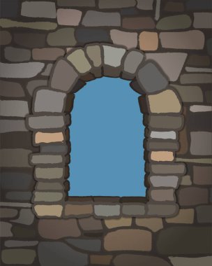 Visigothic stili kemerli taş penceresinde. vektör çizim