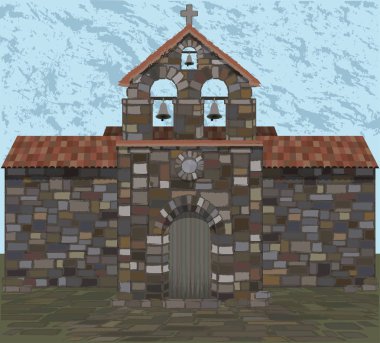 Visigothic tarzı antik taş kilisede. vektör çizim