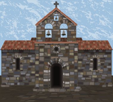 Antik taş İspanyol kilise çanları ile visigothic tarzında. vektör çizim
