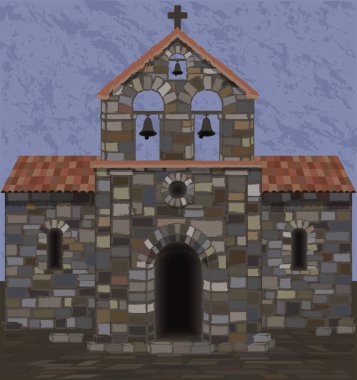 Visigothic tarzı eski taş kilisede. vektör çizim