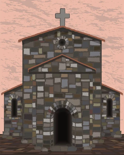Pedra Igreja Espanhola Estilo Visigothic Com Sinos Ilustração Vetorial — Vetor de Stock