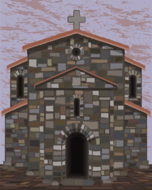 Antik taş kilise çanları ile visigothic tarzında. vektör çizim