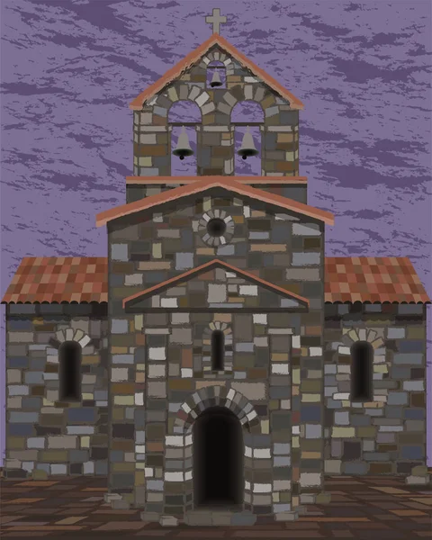 Eski visigothic tarzı İspanyol kilise çanları ile taş. vektör çizim