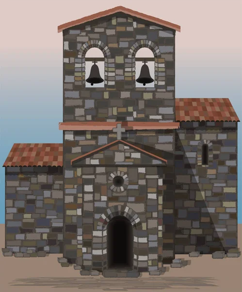 Starý Kamenný Hrad Církve Vizigótské Stylu Vektorové Ilustrace — Stockový vektor