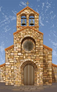 İspanyol eski ortaçağ kilise Romanesk tarzı, vektör çizim