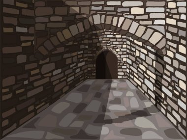 Eski taş bir kemer ve kapı ile sokak Medieval. vektör çizim