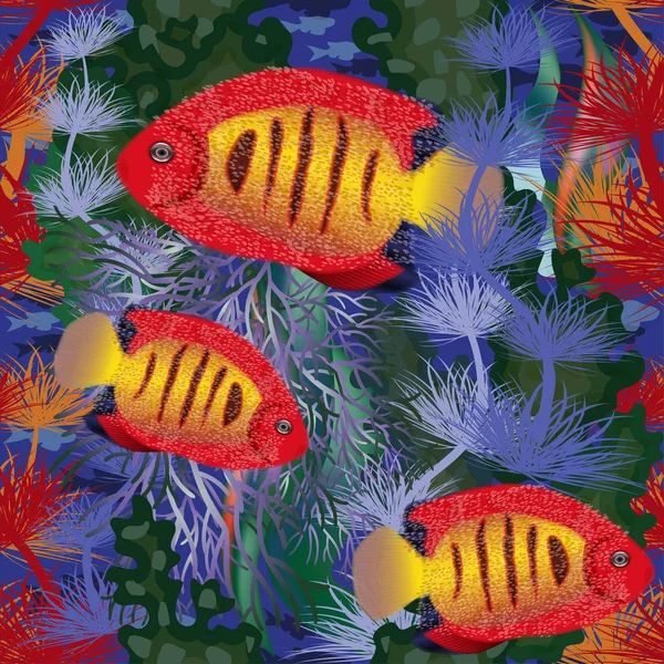 Bezszwowe Podwodne Tło Tropikalną Rybą Ilustracja Wektorowa — Wektor stockowy