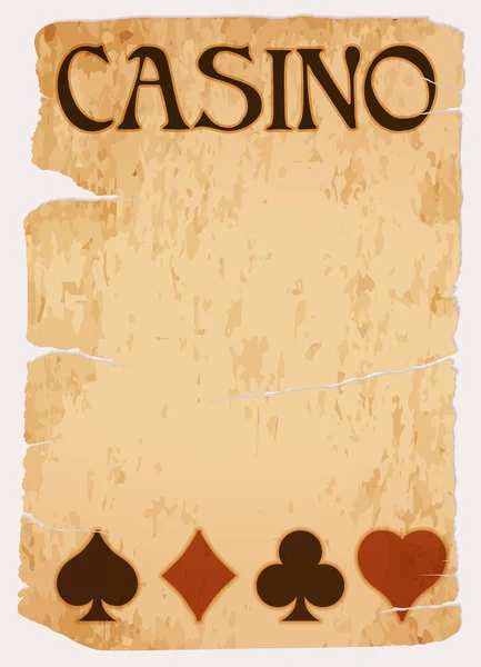 Banner Vintage Casino Com Elementos Cartões Poker Ilustração Vetorial — Vetor de Stock