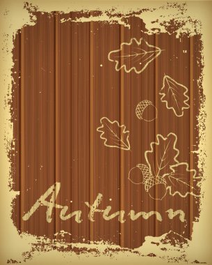 Tebeşirle çizilmiş meşe yaprakları ile Sonbahar arka plan, vektör illüstrasyon