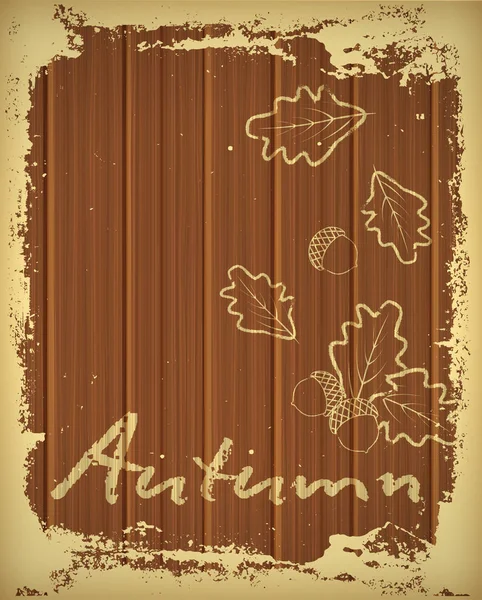 Herbstlicher Hintergrund Mit Kreide Gezeichneten Eichenblättern Vektorillustration — Stockvektor