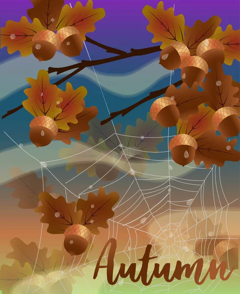 Herbst Natur Hintergrund Mit Netz Vektor Illustration — Stockvektor