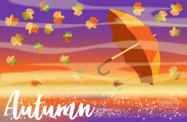Şemsiye vektör illüstrasyon ile sonbahar doğa duvar kağıdı