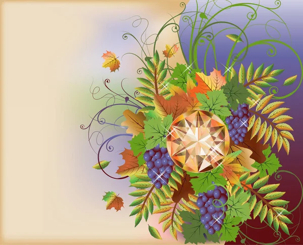 Otoño Fondo Pantalla Diamantes Con Uva Vector Ilustración — Archivo Imágenes Vectoriales