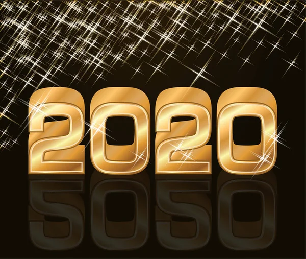 Golden New 2020 Üdvözlőlap Vektoros Illusztráció — Stock Vector
