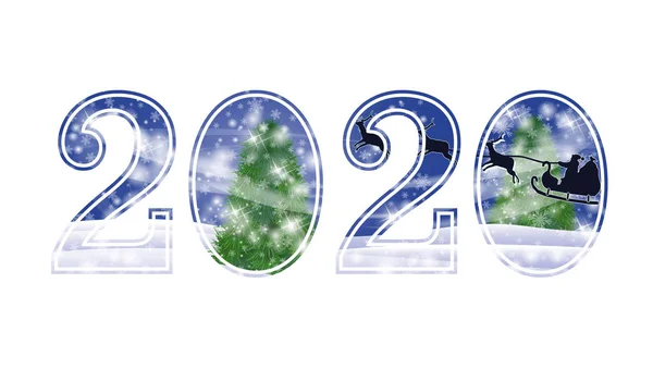 Feliz Año Nuevo 2020 Tarjeta Con Árbol Navidad Santa Claus — Archivo Imágenes Vectoriales