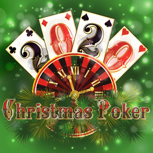 Kerst Casino Poker Banner Nieuw 2020 Jaar Vector Illustratie — Stockvector