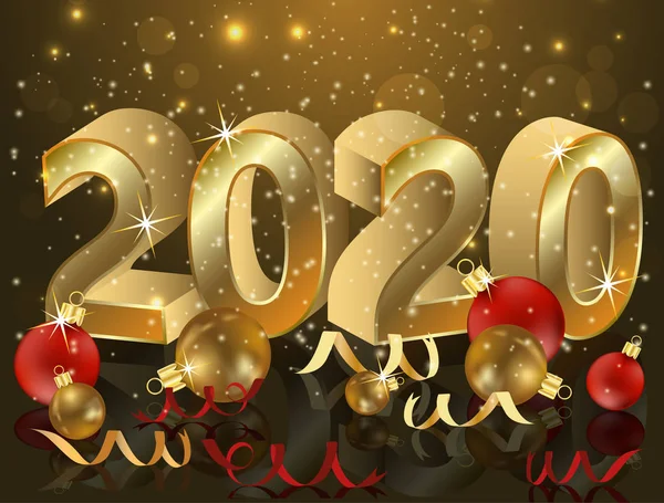 Nova 2020 Banner Saudação Ano Dourado Ilustração Vetorial — Vetor de Stock