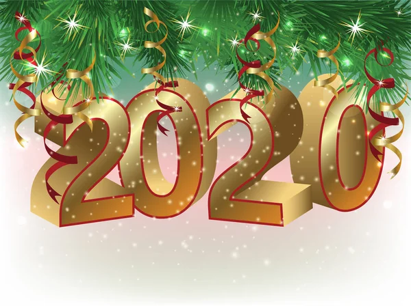 Feliz Ano Novo 2020 Cartão Dourado Ilustração Vetorial — Vetor de Stock